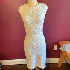 Bebe white embroidered fitted dress sz S